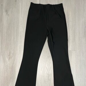 Zara Womens Contrast High Waist Leggings Pants Medium Black Elastic Flare Leg